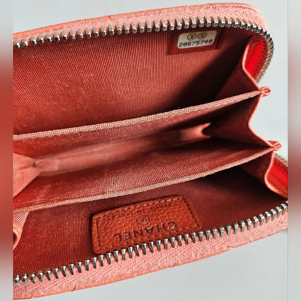 Chanel Coral Caviar Leather Card Holder Wallet